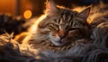 Cute kitten sleeping, fur softness, nature beauty in sunlight generated by AI