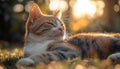 Cute kitten sleeping in the grass, staring peacefully generated by AI Royalty Free Stock Photo