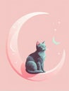 cute kitten sleeping in moon.cute moon. Royalty Free Stock Photo
