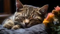 Cute kitten sleeping, nature beauty in a soft, fluffy portrait generated by AI