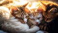 Cute kitten sleeping, nature softness, playful friendship outdoors generated by AI