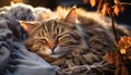 Cute kitten sleeping, surrounded by nature beauty, resting in comfort generated by AI Royalty Free Stock Photo