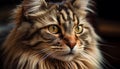 Cute kitten staring, fluffy fur, playful, domestic cat, close up generated by AI