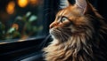 Cute kitten staring, playful and curious, sitting by window generated by AI