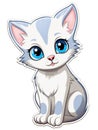 Cute Kitten Stickers: Super Cute Character with White Border on White Background AI Generated
