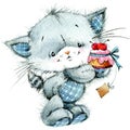 Cute kitten. watercolor Royalty Free Stock Photo