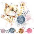 Cute kitten watercolor illustration