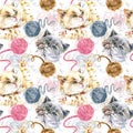 Cute kitten watercolorseamless pattern Royalty Free Stock Photo