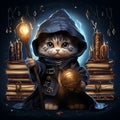 Cute kitten wizard magician sorceror Generative AI Royalty Free Stock Photo