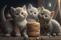 Kittens playing with yarn generative AI illustration