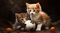 Cute kittens playing with small soccer ball Royalty Free Stock Photo