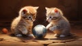 Cute kittens playing with small soccer ball Royalty Free Stock Photo