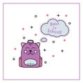 Cute kitty backpack flat line icon.