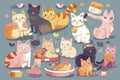 Cute kitty cat vector illustration set with different cat breeds Royalty Free Stock Photo