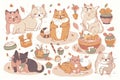 Cute kitty cat vector illustration set with different cat breeds Royalty Free Stock Photo