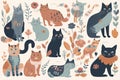 Cute kitty cat vector illustration set with different cat breeds Royalty Free Stock Photo