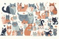 Cute kitty cat vector illustration set with different cat breeds Royalty Free Stock Photo