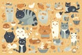 Cute kitty cat vector illustration set with different cat breeds Royalty Free Stock Photo