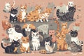 Cute kitty cat vector illustration set with different cat breeds Royalty Free Stock Photo