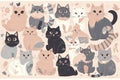 Cute kitty cat vector illustration set with different cat breeds Royalty Free Stock Photo