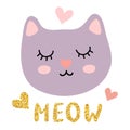 Cute kitty face with inscription meow Royalty Free Stock Photo