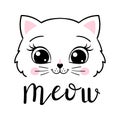 Cute kitty mess. Meow slogan. Vector illustration