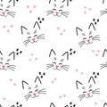 Cute kitty muzzle pattern. Seamless pattern with face cats on white.