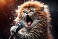 cute kitty singing glam metal on stage Royalty Free Stock Photo