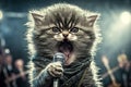 cute kitty singing glam metal on stage Royalty Free Stock Photo