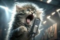 cute kitty singing glam metal on stage Royalty Free Stock Photo