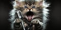 cute kitty singing glam metal on stage Royalty Free Stock Photo