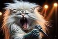 cute kitty singing glam metal on stage Royalty Free Stock Photo