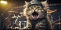 cute kitty singing glam metal on stage Royalty Free Stock Photo