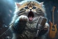 cute kitty singing glam metal on stage Royalty Free Stock Photo