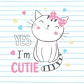 Cute kitty. T-shirt graphic for kid`s clothing Royalty Free Stock Photo