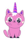 Cute kitty with unicorn horn, horned car with smile Royalty Free Stock Photo