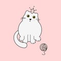 Cute kitty white princess and yarn ball vector illustration. Royalty Free Stock Photo