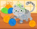 Cute kitty with wool ball