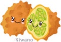 Cute kiwano sticker kawaii character icon vector design. Adorable, cute charming cheerful face