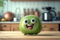 Cute kiwi sweet smile at kitchen, 3D render style. AI Generated