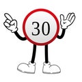 Cute 30 Km Speed ??Limit Sign Vector Showing Index Hand Shaped Number 1