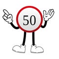 Cute 50 Km Speed ??Limit Sign Vector Showing Index Hand Shaped Number 1