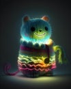 a cute knitted cat glowing neon vibrant adorable, handmade crocheted doll