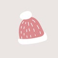 Cute knitted hat in hygge style. Scandinavian cozy element for print