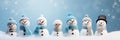 Cute Knitted Snowmen On Soft Snow Against A Blue Background