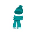 Cute knitted warm autumn and winter clothing. Warm kids hats and scarves. Royalty Free Stock Photo