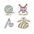 Cute Knitting and Crochet Stickers Set with Yarn, Needles, and Hook Royalty Free Stock Photo