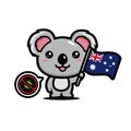 cute koala animal cartoon character holding Australian flag against virus