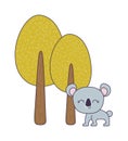 cute koala animal with trees plant