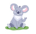 Cute koala, Australian bear. Happy baby character welcoming with greeting gesture, waving with paw, saying hi, sitting Royalty Free Stock Photo